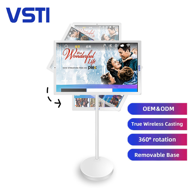 VSTI 22" LED White Portable TV with Full HD on Wheels Smart TV Stand