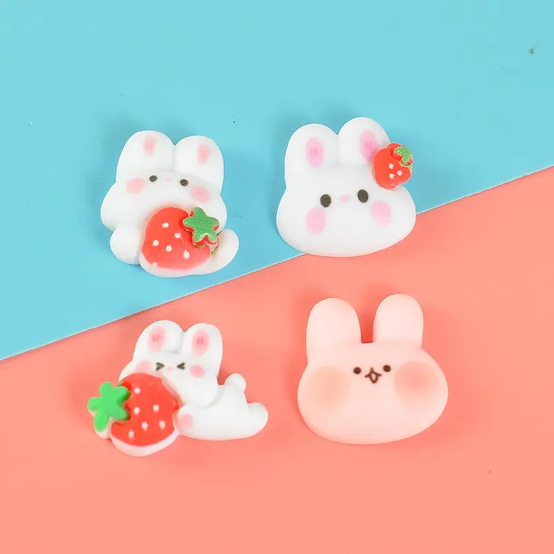 Nouveau Style fraise lapin résine mixte bricolage matériel fait main pince à cheveux cheveux petits accessoires coque de téléphone crème Ge