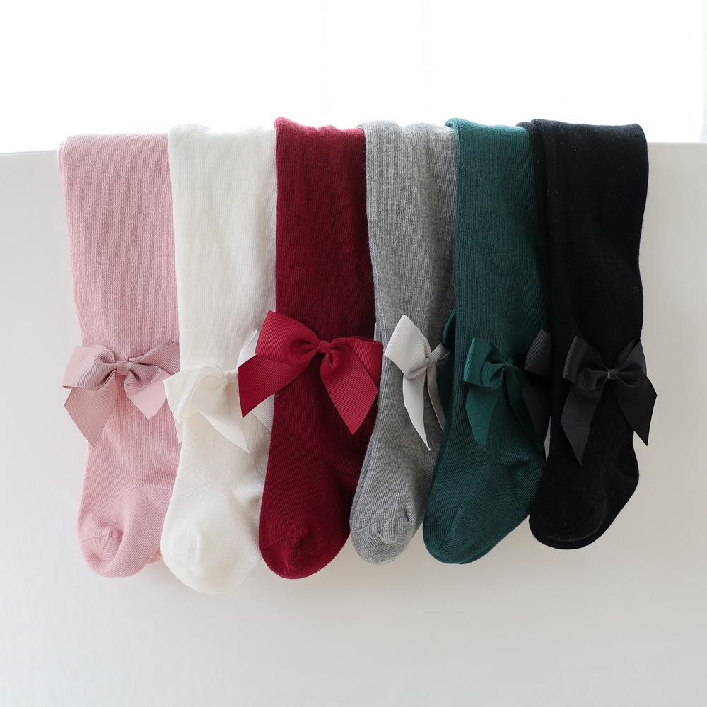 Girls Baby Ribbed Knot Bow Cute Pantyhose Infant Toddler Children Soft Cotton Autumn Spring Elastic Tights Legging 1-8Y