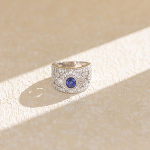 Bague pour homme tendance, plaquée argent, style punk, avec incrustation de saphir brut de synthèse, design religieux et anniversaire - Product Image 3