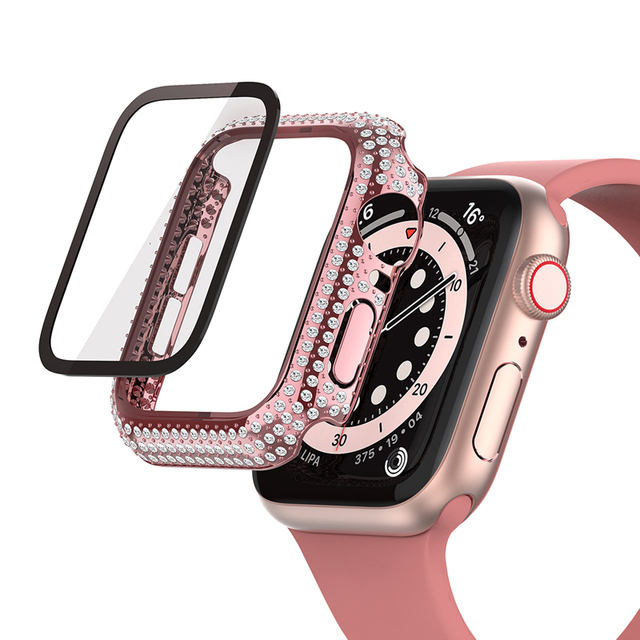 2 in 1 Tempered Glass Screen Protector & Bling Watch protection case Cover for Smartwatch 38/40/42/44mm