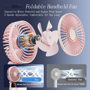 Vente flash Ventilateur portable rechargeable à 5 vitesses Ventilateur de refroidissement miniature à main Ventilateurs à réglage multi-angles personnalisés - Product Image 2
