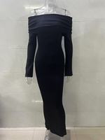 Nouvelle Robe Longue Plissée en Maille Unie à Col Halter et Manches Longues pour Femme, Style Européen et Américain, Idéale pour l'Hiver