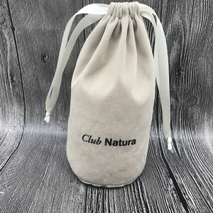 Light Grey Custom Drawstring Velvet Gift Bag - Product Image 1