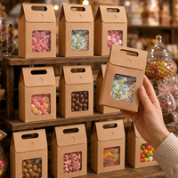 Boîte à friandises en papier kraft avec logo personnalisé, poignée et fenêtre transparente, boîte cadeau écologique en forme de gable, en vrac pour mariage, anniversaire, bonbons
