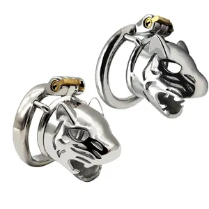 Hot Stainless steel male Tiger short chastity device cage penis lock BDSM for man