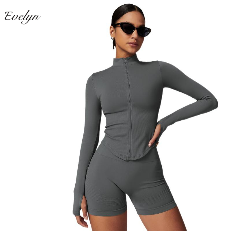 EVELYN Women's Quick-Drying Yoga Jacket OEM ODM Long-Sleeve Zipper Stand Collar Top for Outdoor Fitness Sports Set Style