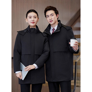 Women's Black Mid Length Down Jacket 90+ Fill Power 351-400g Slim Fit Workwear With Pocket Professional Suit Collar - Product Image 4