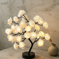 Arbre lumineux artificiel en forme de rose en cuivre, 24 LED, alimenté par piles, lampe de table d'intérieur, éclairage d'ambiance romantique pour la maison et les fêtes