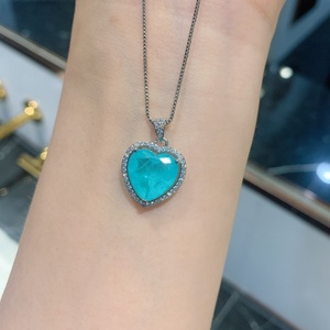 Fashion Jewelry Eco-friendly <b>Copper</b> 12*12MM Simulation Paraiba Blue Zircon Gemstones Love Heart Pendant Necklace for Daily Wear - Product Image 2