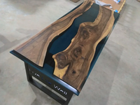 Table basse de luxe en bois massif avec bord naturel, tables de salle à manger en résine époxy, tables rivière sur mesure en bois massif