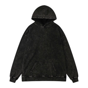 Sweat-shirts à <span class=keywords><strong>capuche</strong></span> unisexes noirs délavés à l'acide, sans cordon, de qualité supérieure, imprimés, surdimensionnés, pour hommes et femmes, vente en gros, collection automne, ODM - Product Image 4