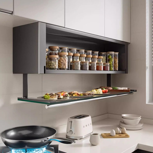 Moderno Estante Flotante de Acero al Carbono para Montaje en <span class=keywords><strong>Pared</strong></span>, Organizador de Especias Abierto para <span class=keywords><strong>Cocina</strong></span> con Repisa de Cristal - Product Image 2