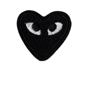 Black Heart With Eyes Embroidered Patch Iron On Applique Edgy Streetwear Fashion Badge For Jackets And Bags - Product Image 1