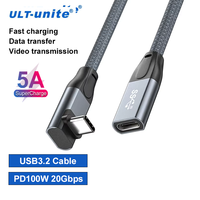 Cable de Extensión USB Tipo-C Macho/Hembra ULT-unite con Diseño de Codo, 20 Gbps, 20 V, 5 A, 100 W, USB3.1/USB3.2, Material de PVC, 1 m, para Uso con Cámaras