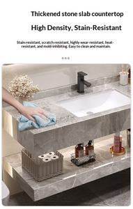 Mueble de Baño de Pared Gris de Lujo, con Doble Estante de <span class=keywords><strong>Piedra</strong></span>, Gabinete Resistente al Agua y a los Arañazos con Espejo LED para Hotel - Product Image 2
