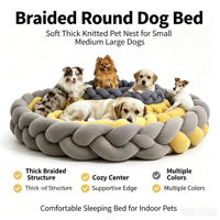 Coussin de couchage confortable en tricot tressé doux pour chiens et chats, tissé à la main, tailles XL, L, M, S, vente en gros, OEM, ODM