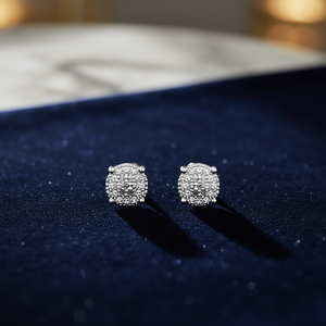 Orecchini a lobo classici in oro bianco con diamanti, incastonatura a pavé, taglio rotondo brillante, design a corona, per gioielleria raffinata da donna E1762 - Product Image 2