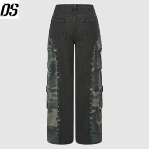 Pantalons en <span class=keywords><strong>jean</strong></span> personnalisés Y2K Vintage Camouflage Patchwork Rivet Décoré Poche cargo Jambes larges Jeans pour hommes Jeans de haute qualité - Product Image 2