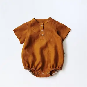 Ins New Wholesale Solid Color Cotton And Linen Baby Clothes Clothing Baby Wears Baby Girl Romper
