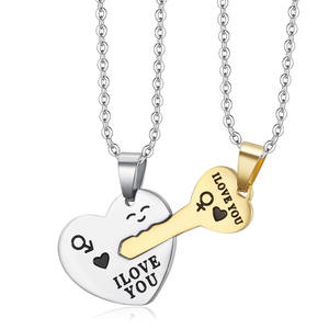 Juego de collar de acero inoxidable I <span class=keywords><strong>Love</strong></span> You Couple Key To <span class=keywords><strong>My</strong></span> Heart Collar de pareja chapado en oro Regalos de boda y San Valentín - Product Image 2