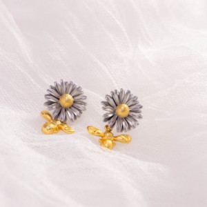 Boucles d'oreilles pendantes classiques en alliage de cuivre plaqué argent, motif fleur dorée, style religieux, tendance, pour femmes, vente en gros, offre spéciale - Product Image 5