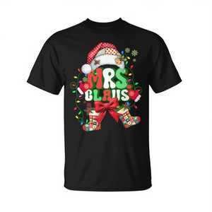 T-shirt Mrs Claus Christmas Lights unisexe pour adulte, col rond, manches courtes, design festif - Product Image 3