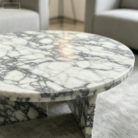 Moderner Runder Calacatta Viola Marmor-Couchtisch Niedriger T-förmiger Sockel Wohnzimmer Luxus Natürlicher Maßgefertigter Beistelltisch