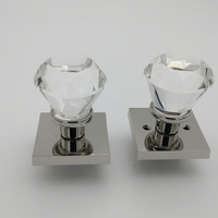 Rosace carrée moderne en chrome poli, boutons de porte en cristal de verre rond brillant pour porte intérieure