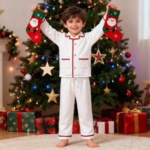 Ensemble de <span class=keywords><strong>pyjama</strong></span> pour <span class=keywords><strong>garçon</strong></span> en tricot, design Noël et Nouvel An, vêtements de nuit pour bébé, <span class=keywords><strong>pyjama</strong></span> blanc à bordure rouge - Product Image 1