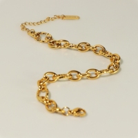 Bracelet classique en acier inoxydable plaqué or 18 carats, maillons ovales texturés, unisexe, étanche, anti-ternissement, fermoir réglable à ressort