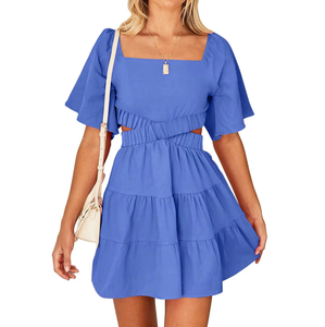 Abiti estivi da <span class=keywords><strong>donna</strong></span> collo quadrato maniche corte Crossover vita Casual Mini <span class=keywords><strong>abito</strong></span> da festa - Product Image 4