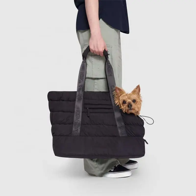 Sac de transport d'hiver léger personnalisé Puffer pour chien de compagnie petit chien chat sac de transport à côtés souples fourre-tout sac de voyage pour animaux de compagnie pour chiens