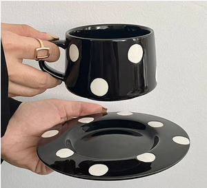 Juego <span class=keywords><strong>de</strong></span> Tazas <span class=keywords><strong>de</strong></span> Café <span class=keywords><strong>de</strong></span> Porcelana con Diseño <span class=keywords><strong>de</strong></span> Lunares Coreanos Solhui, con Bandeja, Apto para Microondas y Lavavajillas, Regalo Creativo para Parejas - Product Image 6