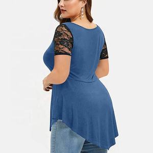 Baju Renda Formal Wanita Ukuran Plus, Atasan Tunik Asimetris Panjang, Pakaian Kantor, Blus Kerja Musim Panas, Kaus Longgar - Product Image 4