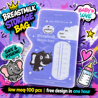 Sacs de conservation du lait maternel personnalisés à finition brillante, double fermeture éclair, anti-fuite avec fenêtre, sans BPA, réutilisables et refermables
