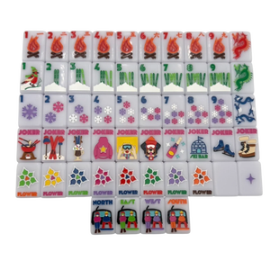 Modernas y Lujosas Fichas de Mahjong Americanas con Temática Invernal, 160 Piezas, Serie Chalet Lift con Cabaña Acogedora y Gráficos Inspirados en el Esquí - Product Image 2