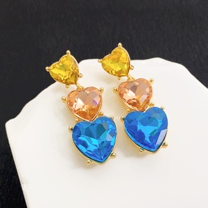 Bán buôn thiết kế mới đầy màu sắc đá quý Trái Tim Kim Cương thả Bông tai cho phụ nữ thời trang bông tai - Product Image 5