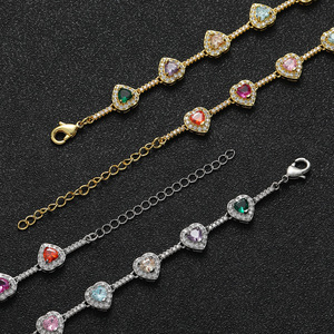 Accessori Hip-hop Europei e Americani, Collana Tennis da Donna Retrò con Cuore in Ottone da 10mm Intarsiato con Zirconi Colorati - Product Image 2