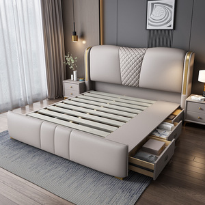 <span class=keywords><strong>Letto</strong></span> Moderno in Pelle di Lusso con Struttura in Legno Massello, Testiera Imbottita e Funzione di Stoccaggio - Product Image 3