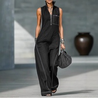 Jumpsuit Wanita Model Baru 2026 Gaya Eropa Amerika untuk Wanita, Kerah Tegak Tanpa Lengan, Kasual, Slim Fit
