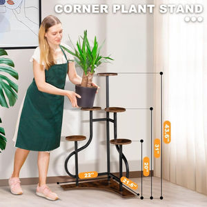 Support de plantes <span class=keywords><strong>en</strong></span> métal <span class=keywords><strong>en</strong></span> forme de L à 4 niveaux |   Support de pot de fleurs <span class=keywords><strong>en</strong></span> fer antirouille pour intérieur et extérieur - Étagère de jardin peu encombrante - Product Image 2