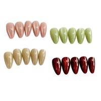 Lot de faux ongles magnétiques œil de chat 4 couleurs mélangées, scintillants, rouge bordeaux, vert, nude, forme amande, réutilisables, couvrance totale
