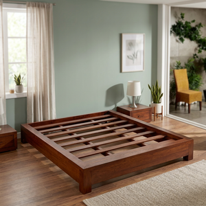 Base de Cama Moderna de Teca Sólida, Estilo Japonés Minimalista, Perfil Bajo, Muebles de Dormitorio en Varios Tamaños - Product Image 2