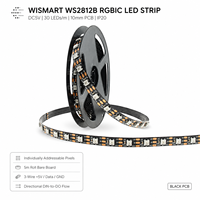 Bande LED numérique adressable WISMART DC5V WS2812B RGBIC SMD5050, 30 LED/m, 10 mm, IP20, PCB noir/blanc, rouleau de 5 m, lumière flexible