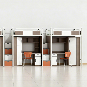 Lit superposé moderne pour étudiants avec table d'étude et tiroir de rangement, lit mezzanine en métal, mobilier pour dortoirs scolaires, universitaires et appartements du personnel - Product Image 2