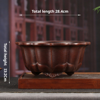 Pot Bonsai Persegi Panjang Klasik Buatan Tangan dari Tanah Liat Ungu Antik Mewah, Ukiran Tangan, Lubang Drainase, Ramah Lingkungan, untuk Lantai