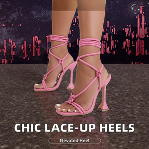 Sandalias de tacón de aguja con cordones y punta abierta para mujer, estilo sexy, de caña alta, para verano, tallas grandes, moda de club, ligeras, para exteriores, ¡las más vendidas! - Product Image 2