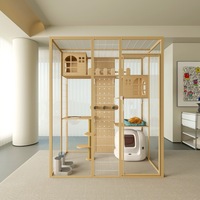 Villa pour chat personnalisable de luxe en verre et bois, avec vue panoramique, maisonnette intérieure pour chat avec fermeture à bouton pour animaux de compagnie, vente en gros