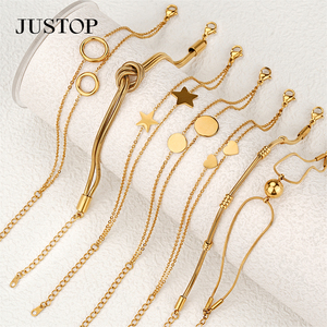 <b>Gold</b> Plated Stainless Steel <b>Beaded</b> Heart Chain <b>Bracelet</b> Trendy Women's Jewelry Gift - Product Image 5